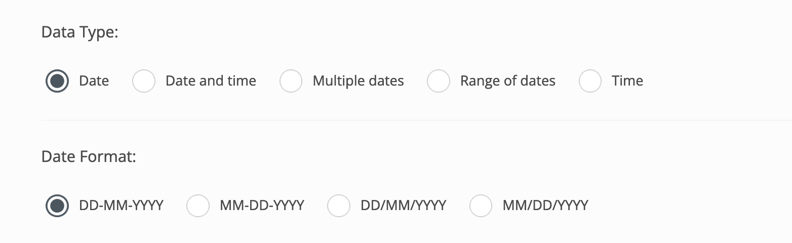 Select the Data type and Date format