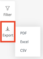 To export results of the whole survey, place the mouse over Export button at the left side of the page and then select the export format